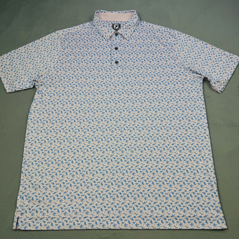 FootJoy Polo Shirt Mens XL Pink Beach Icons Print Golf Athletic Fit Stretch